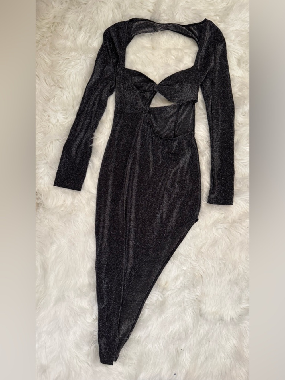 SHEIN Black Silver Shimmer Cutout Asymmetrical Mini Dress Size M - Picture 2 of 6